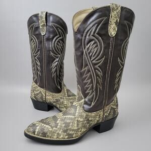 Vintage Bronco 1991 Women 9D Brown Snake Print Vegan Leather Cowboy Western Boot